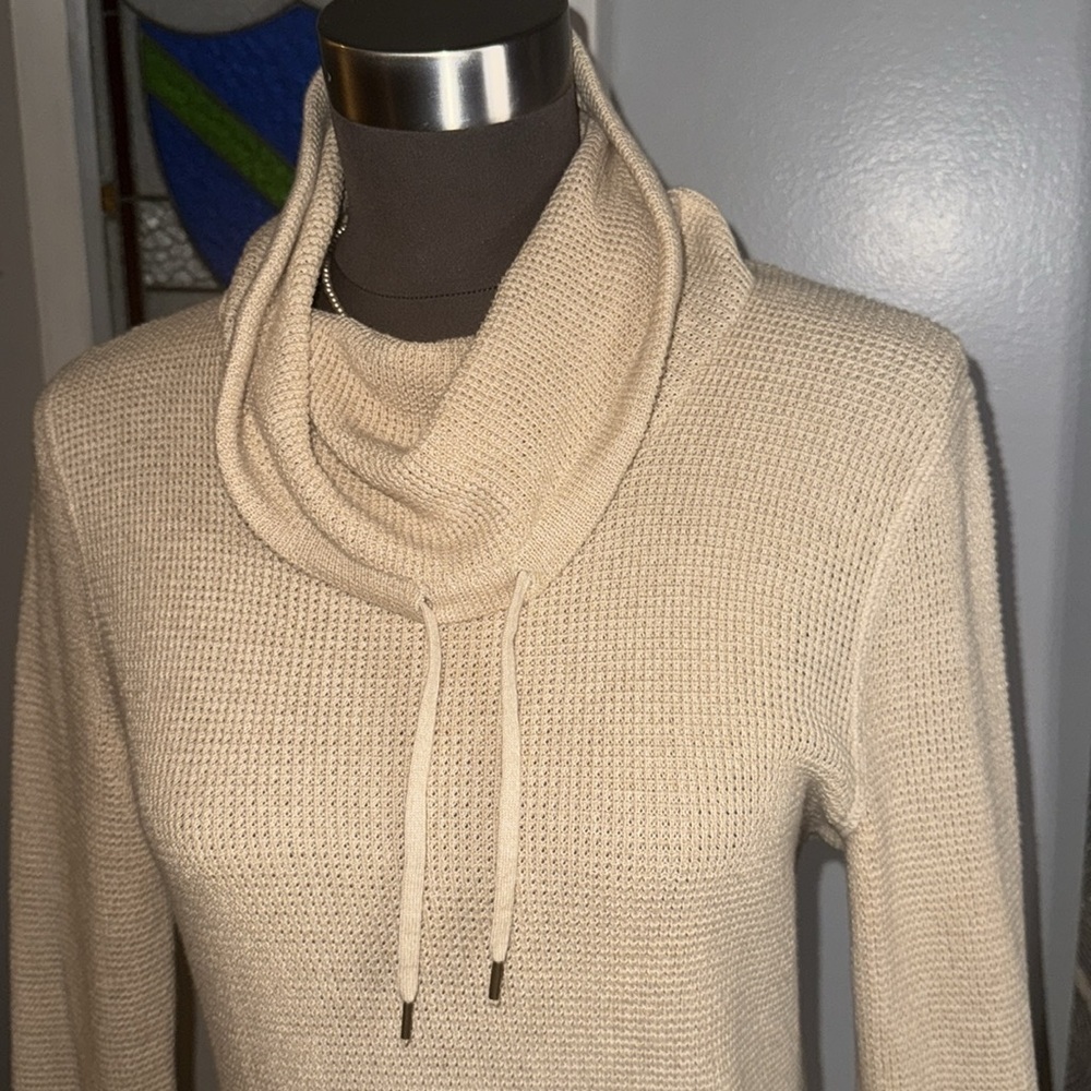 Lauren Ralph Lauren 100% Cotton Waffle Knit Cowl Neck Midi Dress SZ Petite Med - Picture 2 of 10